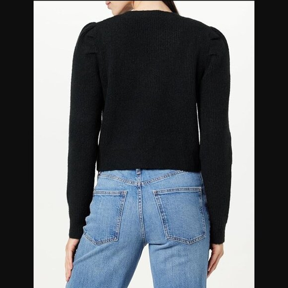 NWT THE DROP SZ L Women's Gloria Puff Sleeve Cable-Knit Sweater in Black - Picture 7 of 11